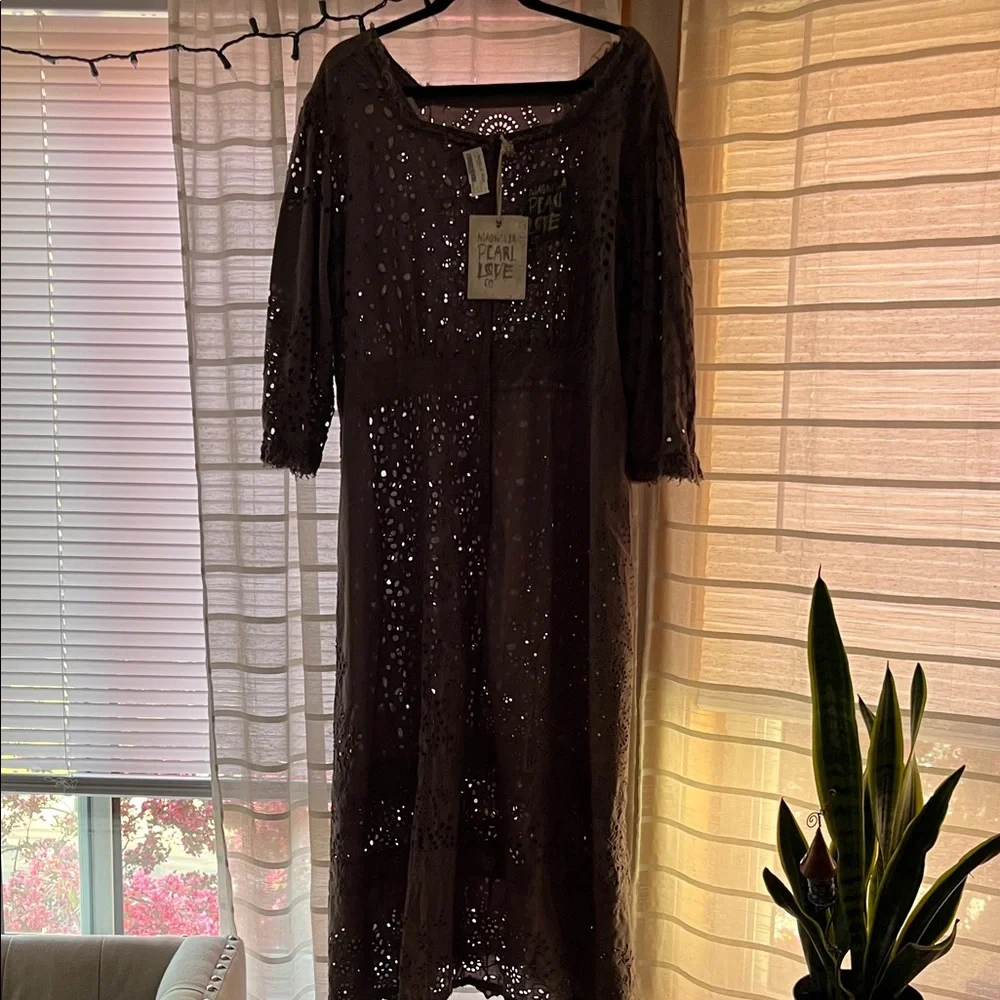 Magnolia Pearl Chocolate Brown Eyelet Maxi Dress - Picture 2 of 4